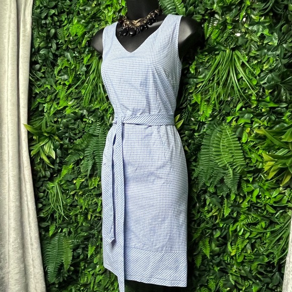 Talbots Dress 4P Blue Gingham Cotton Blend Belted Career Cocktail 3072 - Picture 1 of 8